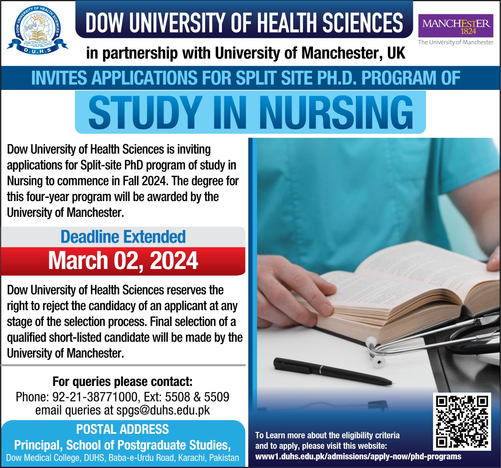 Apply Today SPLIT SITE Ph.D. PROGRAM OF STUDY IN NURSING Dow University of Health Sciences